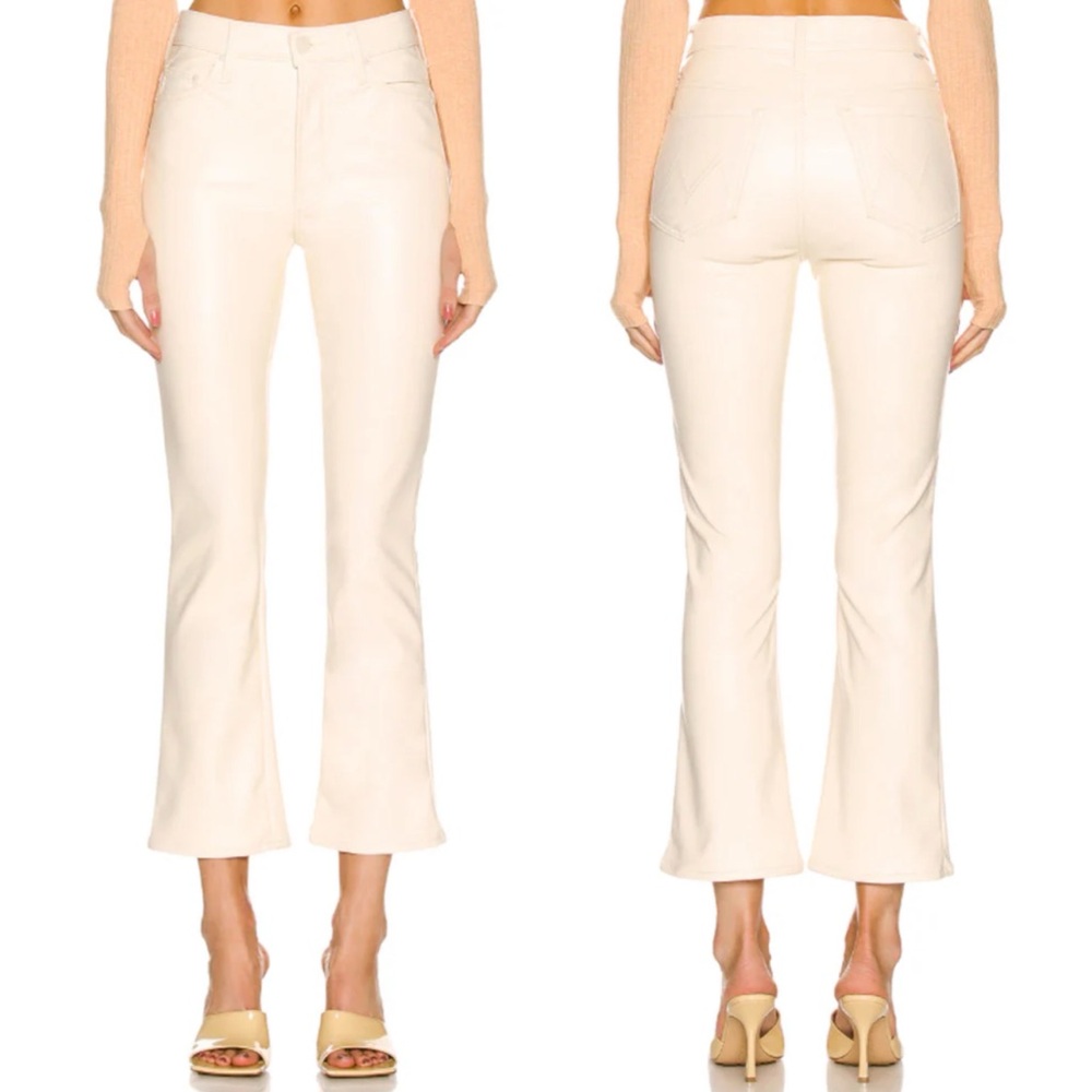 MOTHER DENIM The Insider Ankle Faux Leather Jeans Egret Beige/White NEW